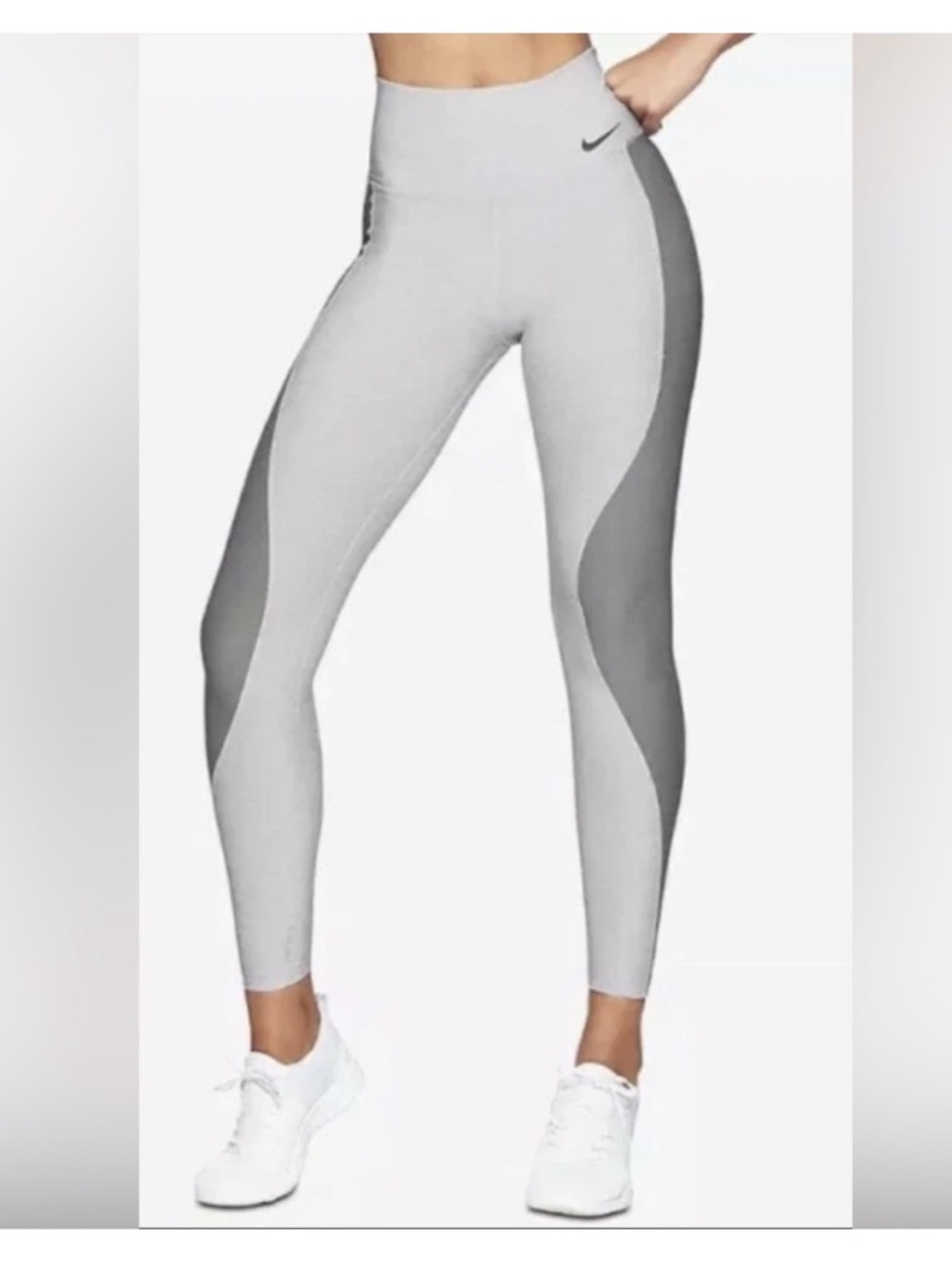 Nike High-Waist Sculpting Leggings in Light Gray with Dark Gray Panels